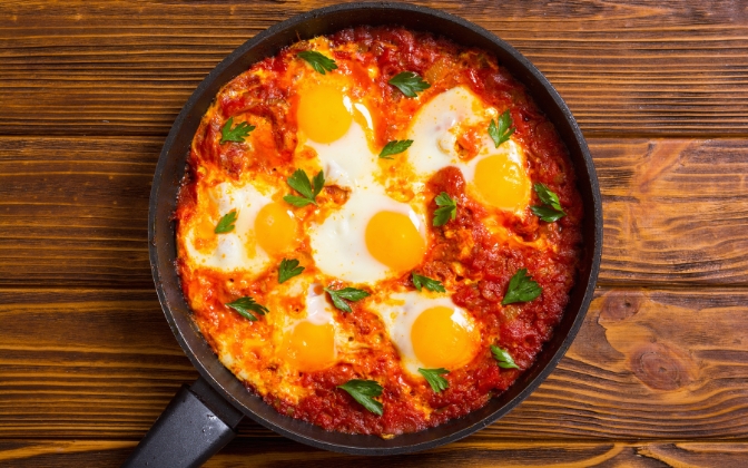 Healthy mediterranean shakshuka breakfast